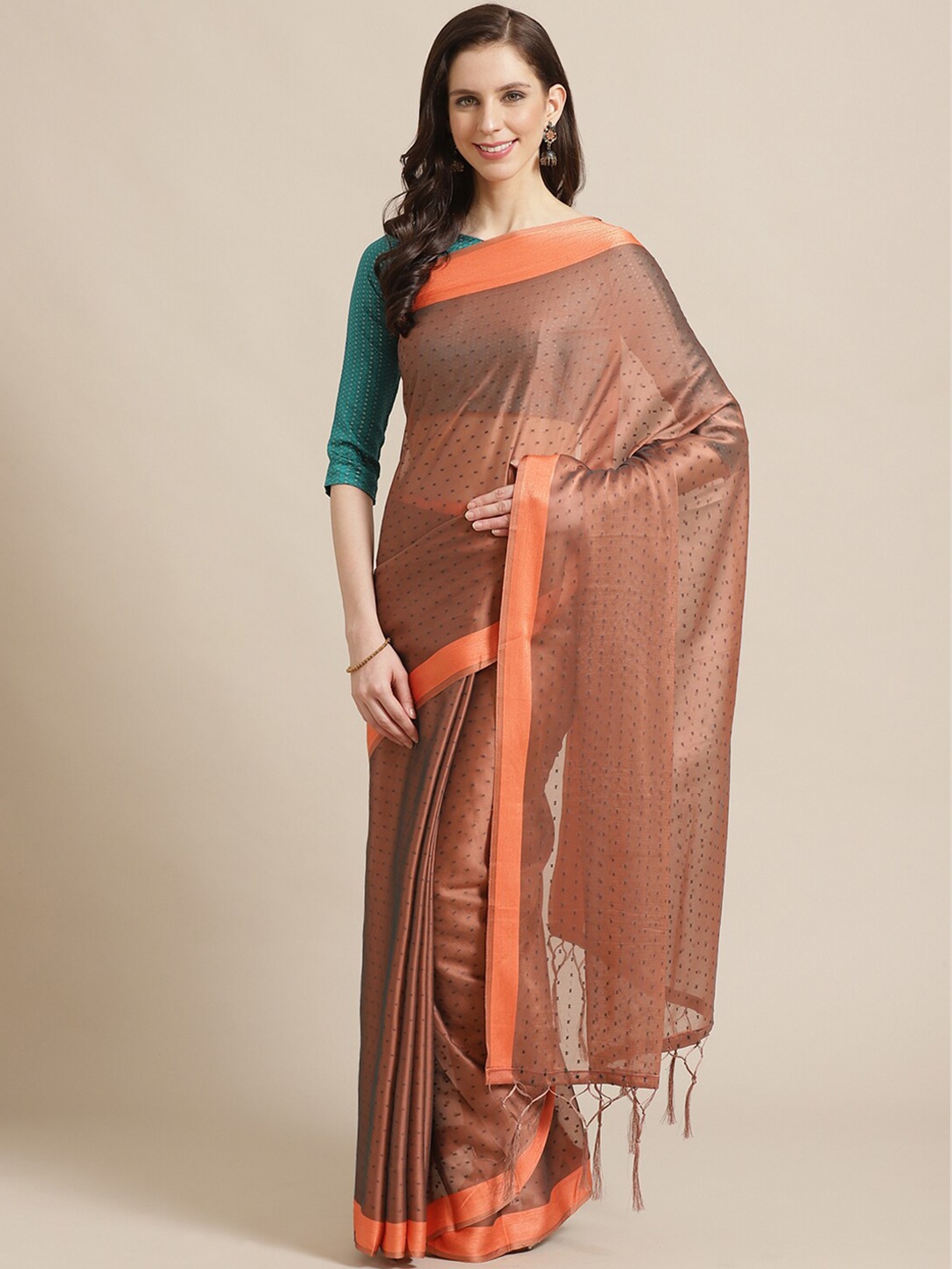 

Saree mall Brown & Orange Poly Georgette Sarees