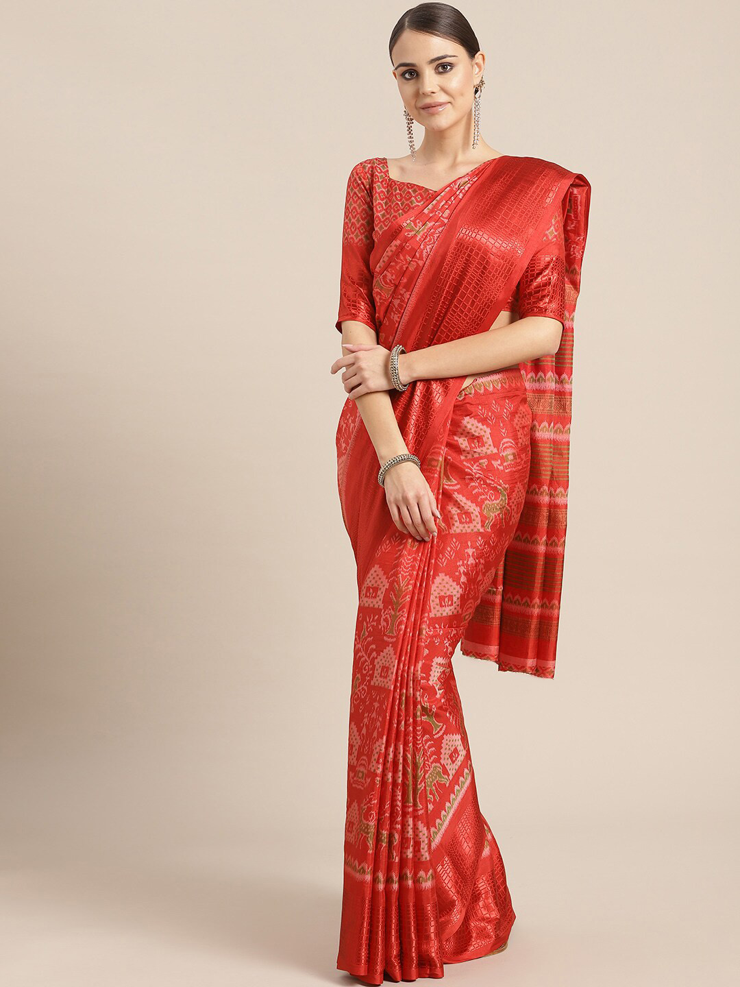 

Saree mall Red Ethnic Motifs Silk Blend Sarees