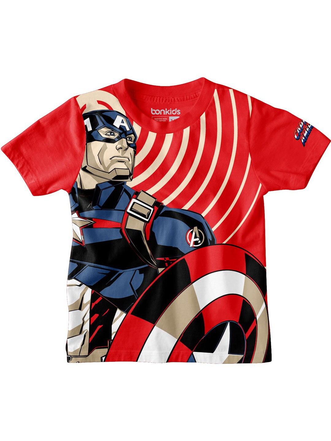 

BONKIDS Boys Red Avengers Printed Round Neck Slim Fit T-shirt