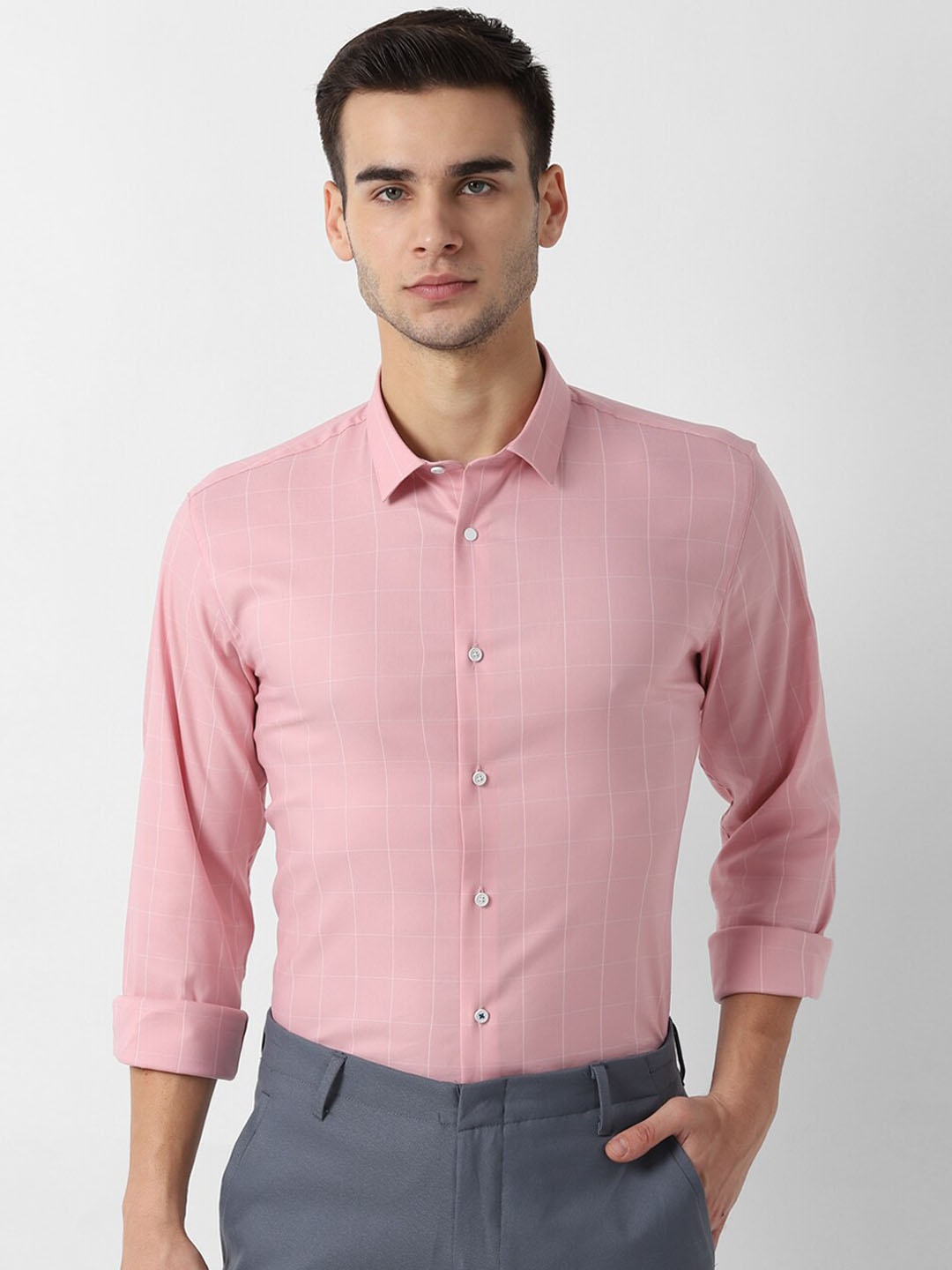 

Louis Philippe Sport Men Pink & White Slim Fit Checked Casual Shirt