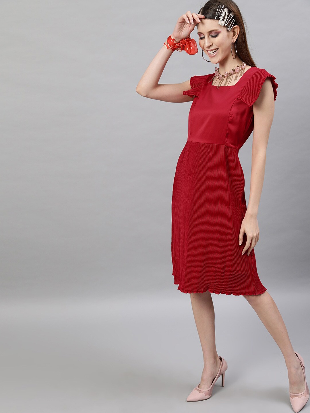 STREET 9 Red Satin Sheath Dress