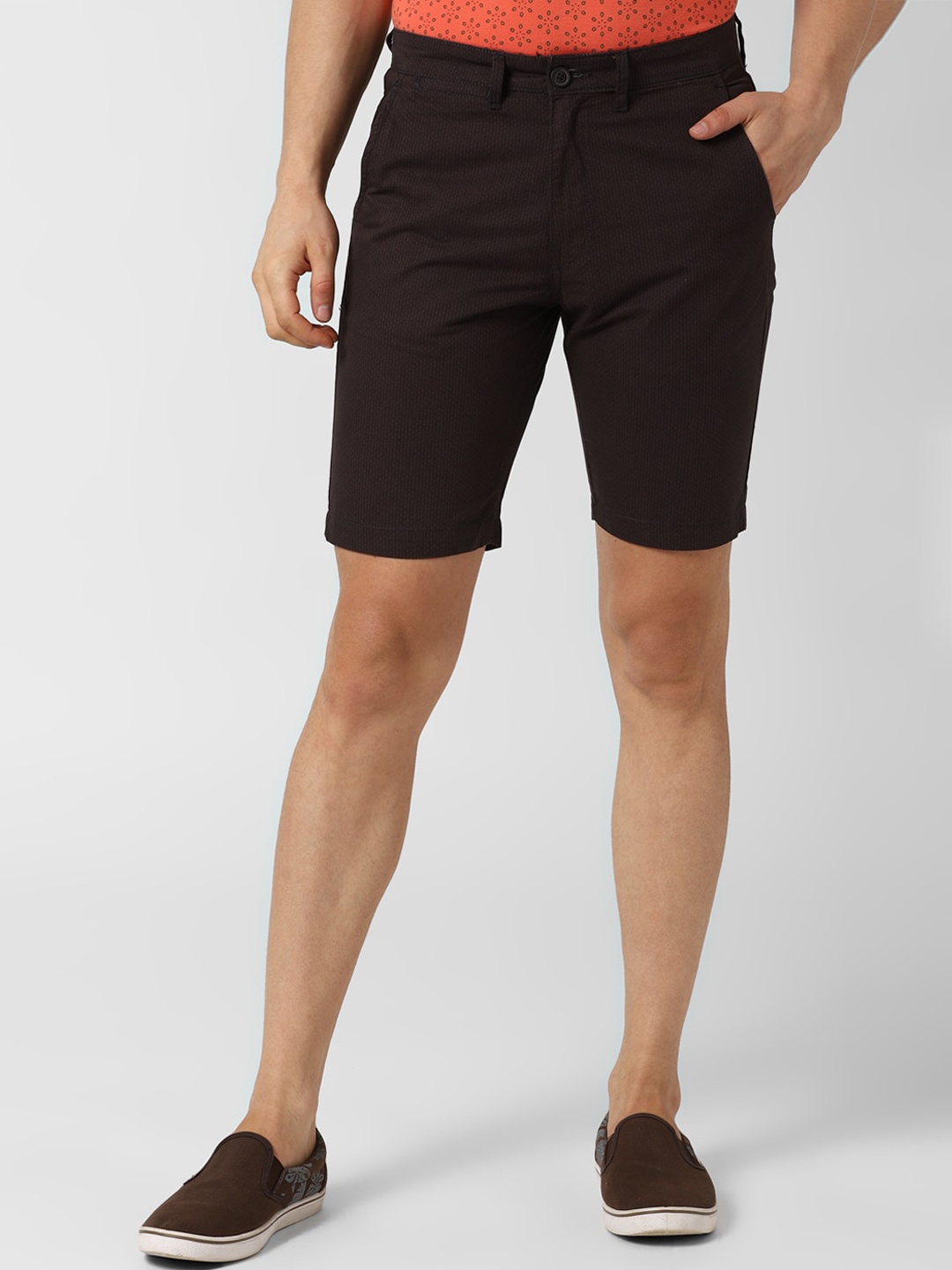 Peter England Casuals Men Brown Mid-Rise Regular Shorts