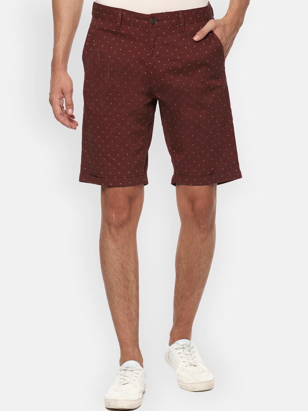 

Louis Philippe Sport Men Maroon Printed Mid-Rise Chino Shorts