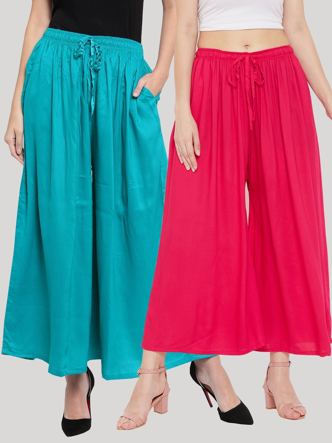 

Clora Creation Women Turquoise Blue & Pink Pack of 2 Knitted Palazzos