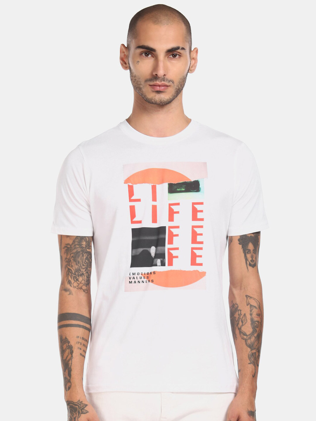

Colt Men White Typography Printed T-shirt