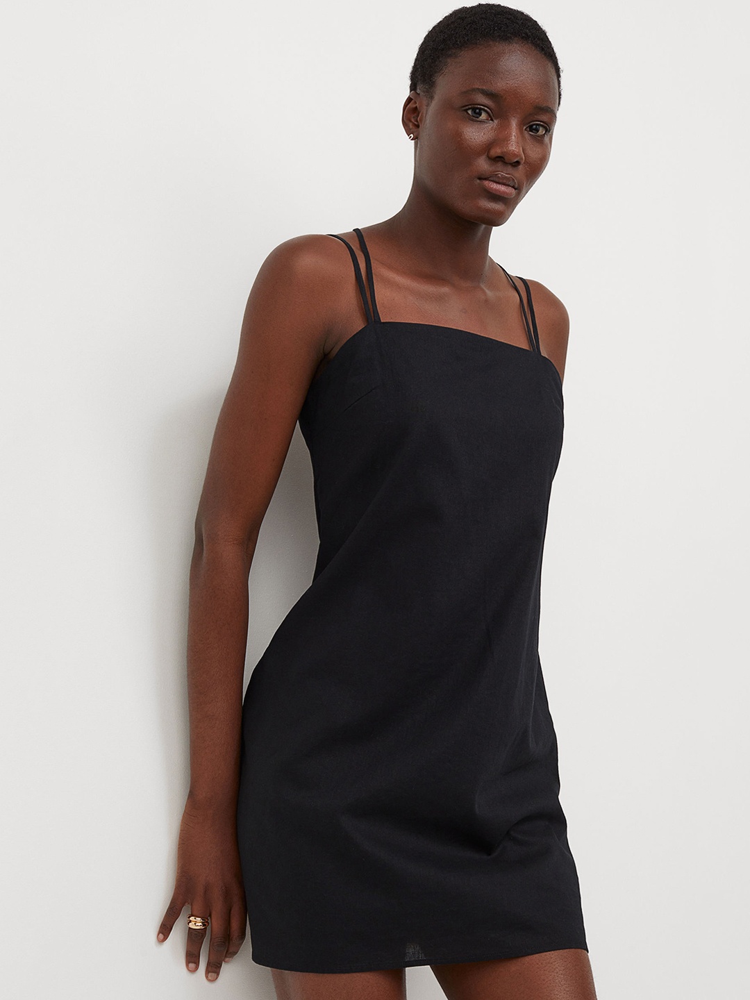 

H&M Women Black Solid A-Line Shoulder Strap Mini Dress