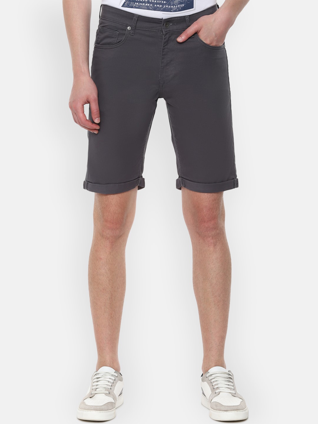 

Louis Philippe Jeans Men Grey Slim Fit Mid-Rise Regular Shorts