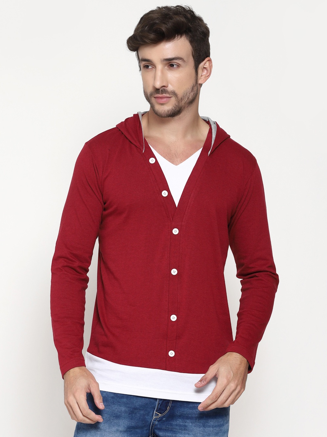 

PAUSE SPORT Men Maroon V-Neck T-shirt