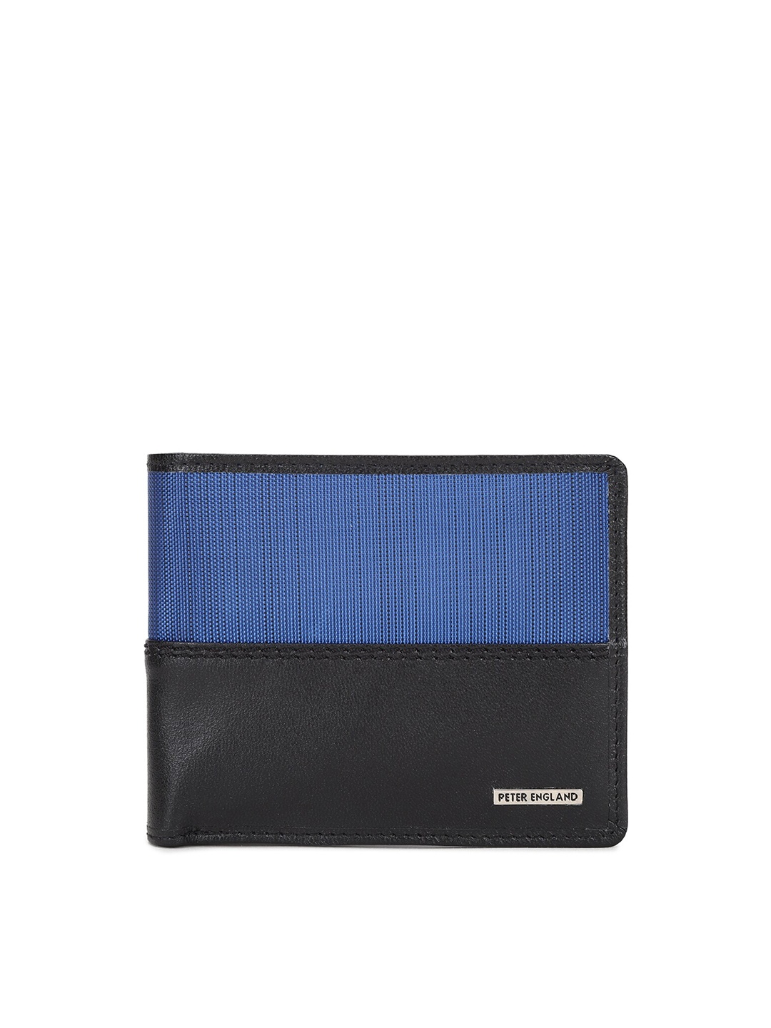 

Peter England Men Blue & Black Colourblocked Leather Two Fold Wallet
