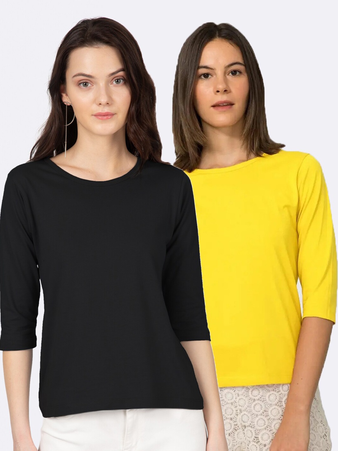 

Bewakoof Women Pack of 2 Black & Yellow T-shirt