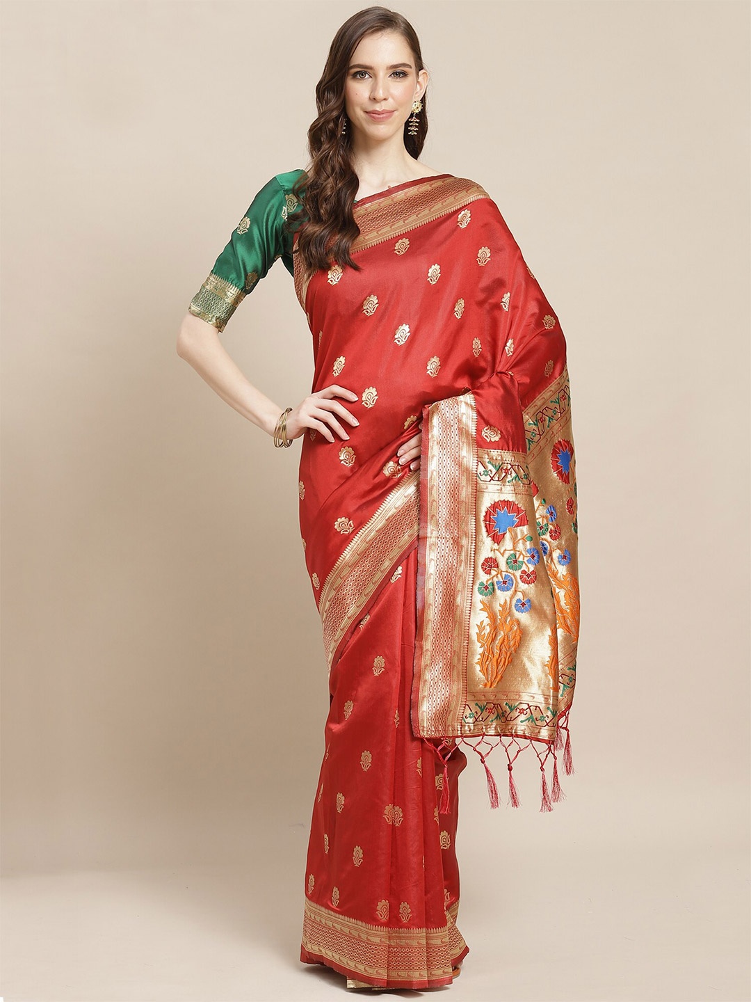 

Saree mall Maroon & GoldEthni c Motifs Zari Silk Blend Banarasi Sarees