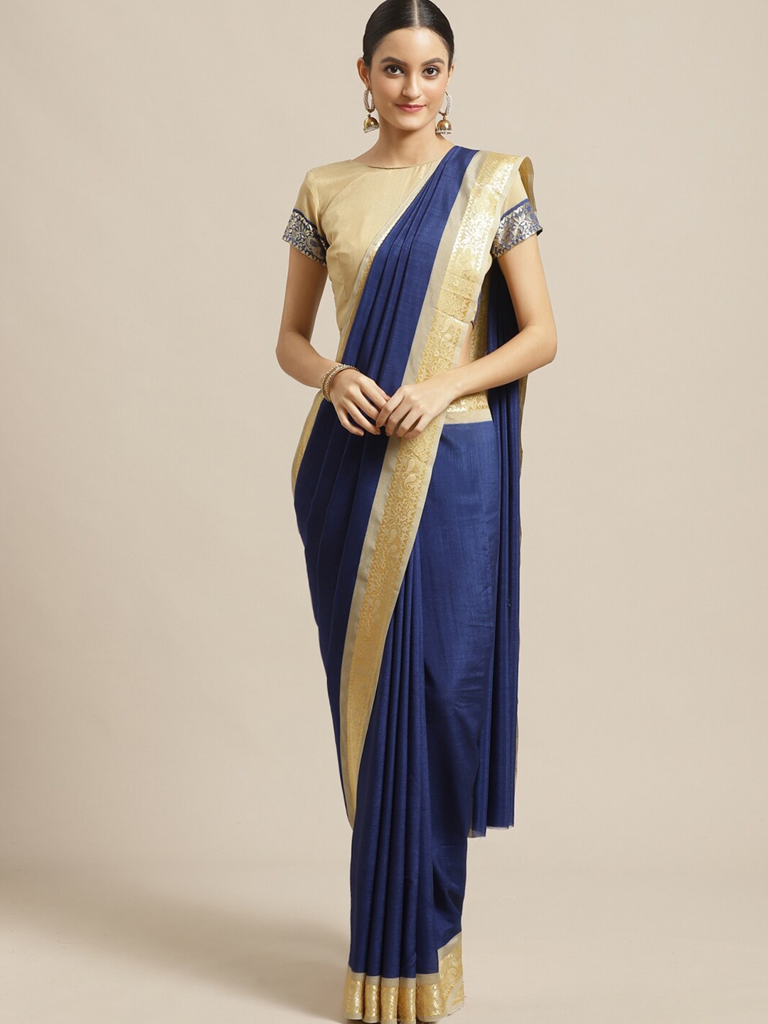 

Saree mall Blue & Gold Poly Georgette Sarees