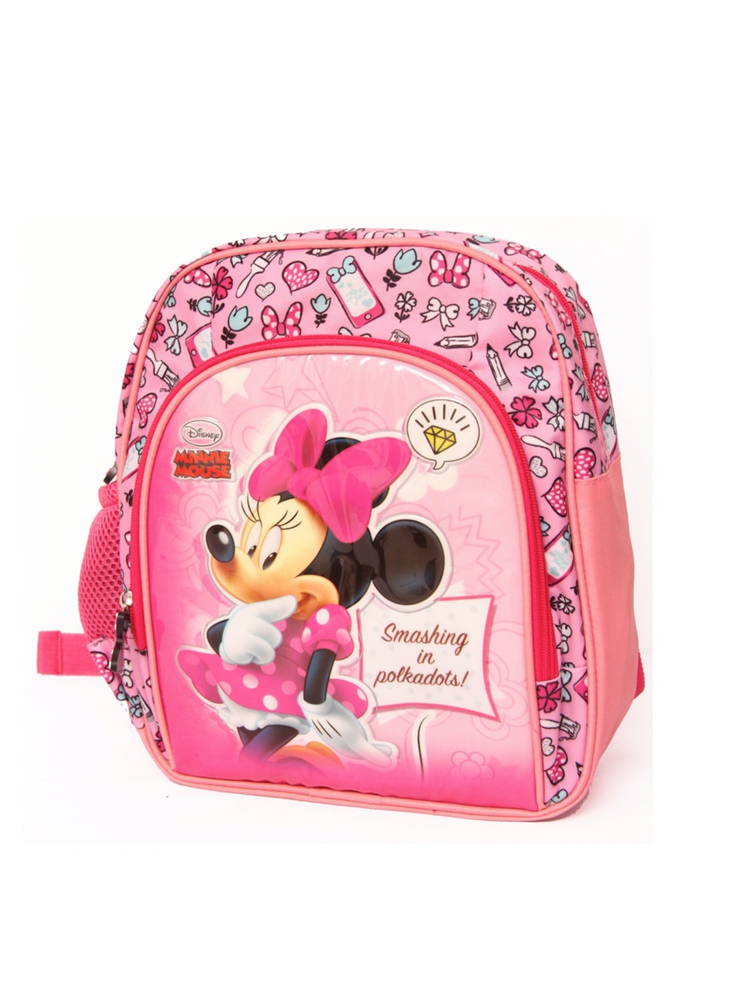 

Disney Girls Pink & White Minnie Mouse Graphic Applique Backpack with Compression Straps