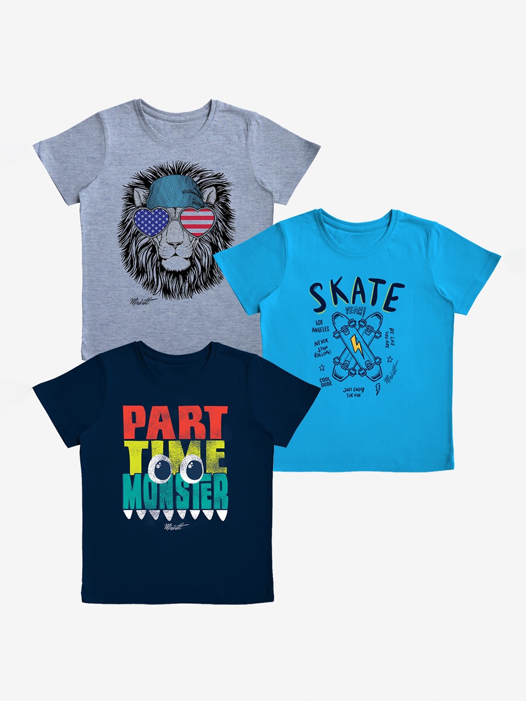 x2o Kids Blue Pack of 3 Printed T-shirt