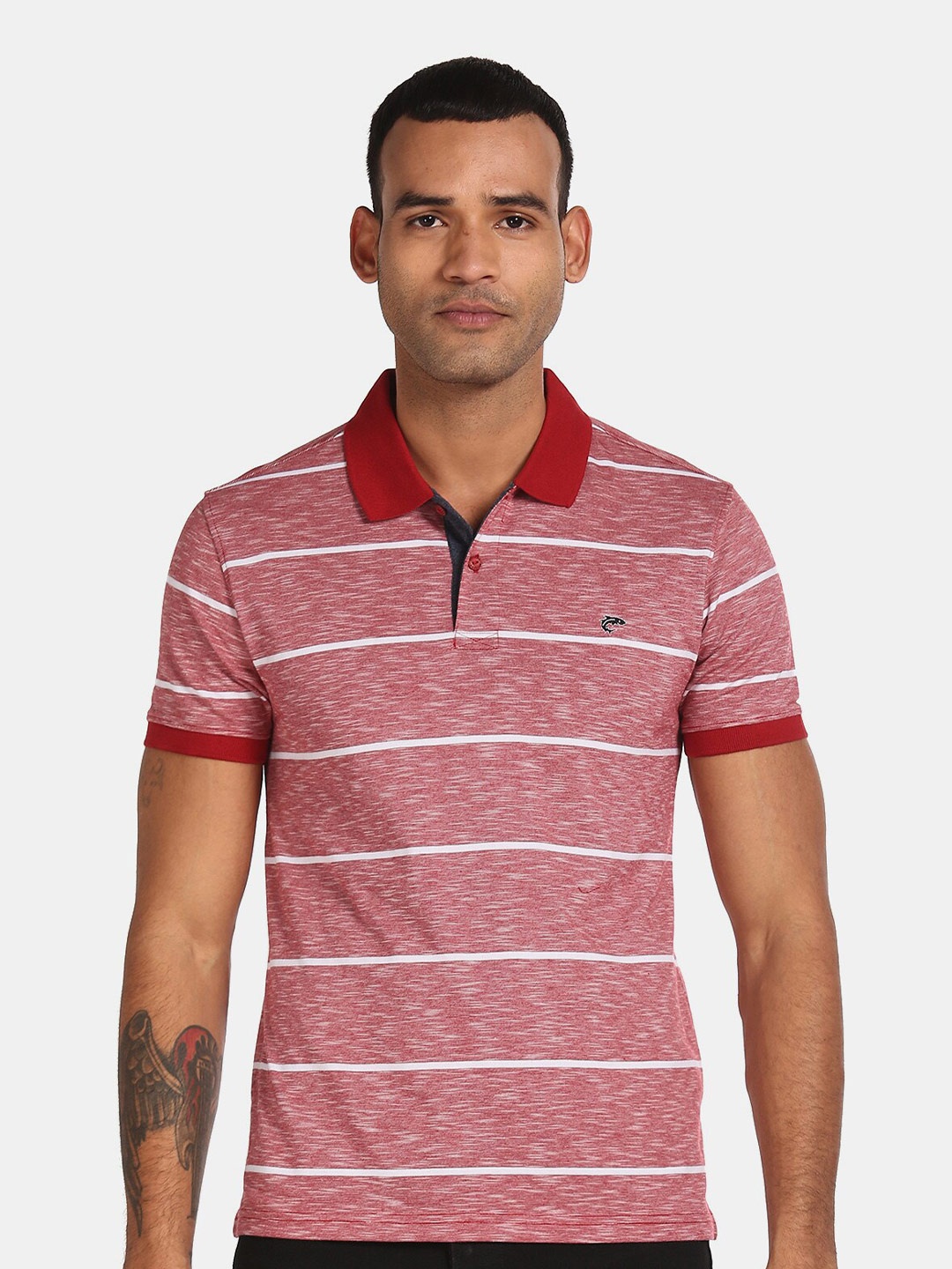 

Ruggers Men Red Striped Polo Collar T-shirt
