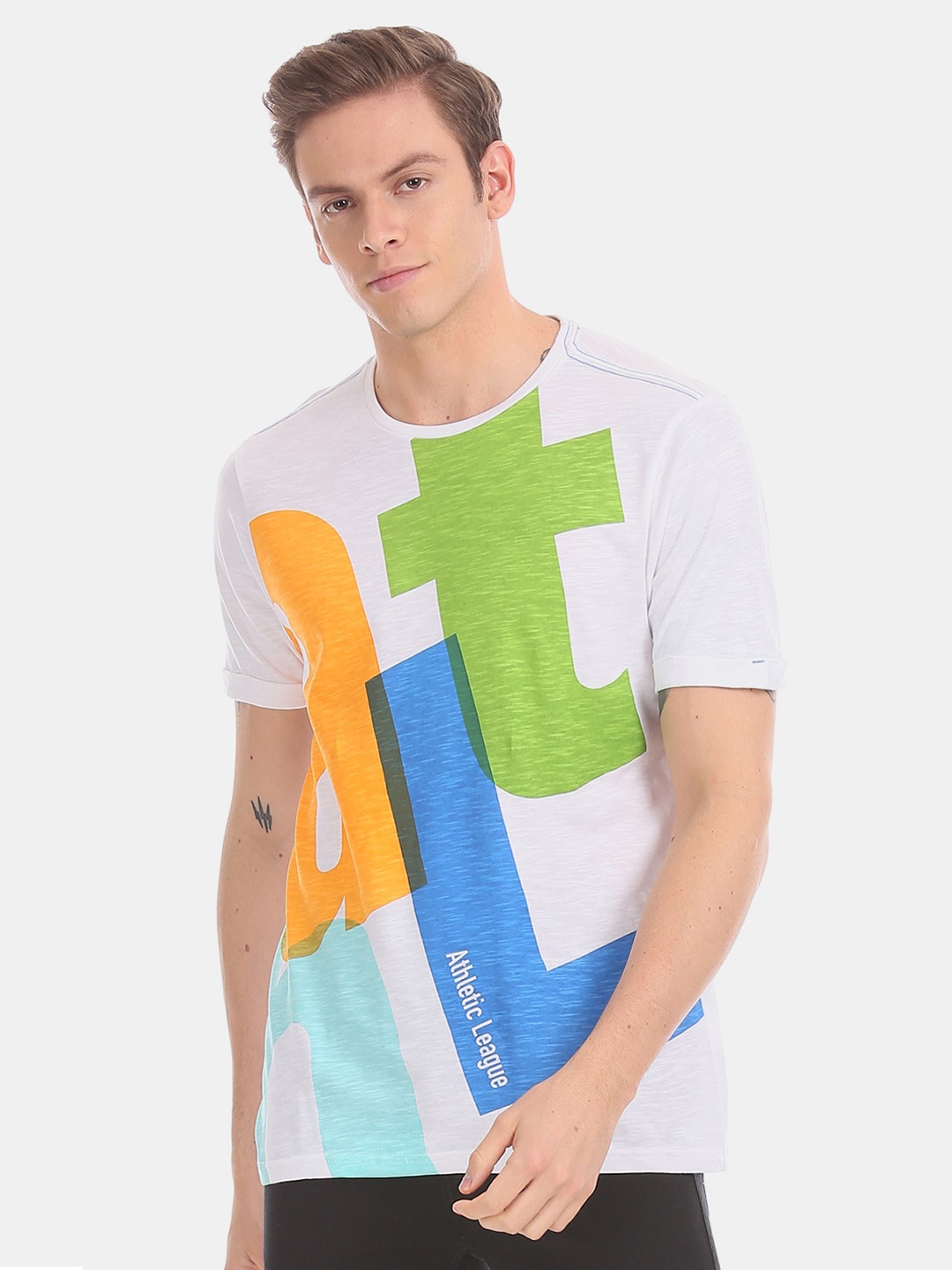 

Colt Men White Typography Printed Slim Fit T-shirt