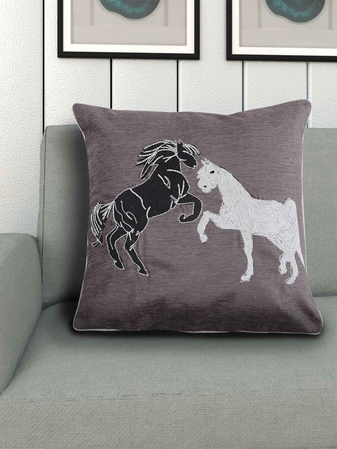 

Home Centre Grey & Black Embroidered Square Cushion Covers
