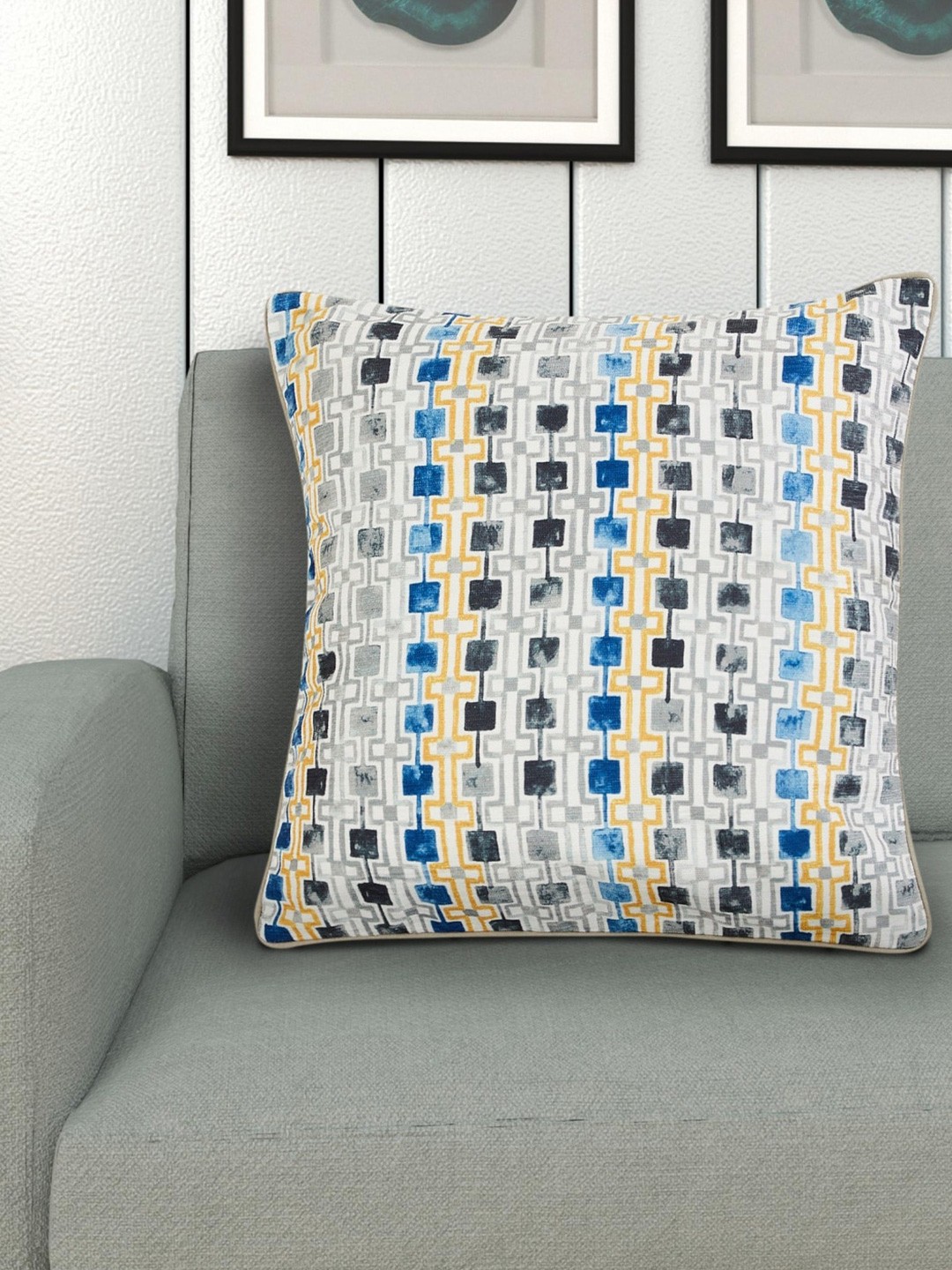 

Home Centre Multicoloured Set of 5 Geometric Square Cushion Covers, Multi