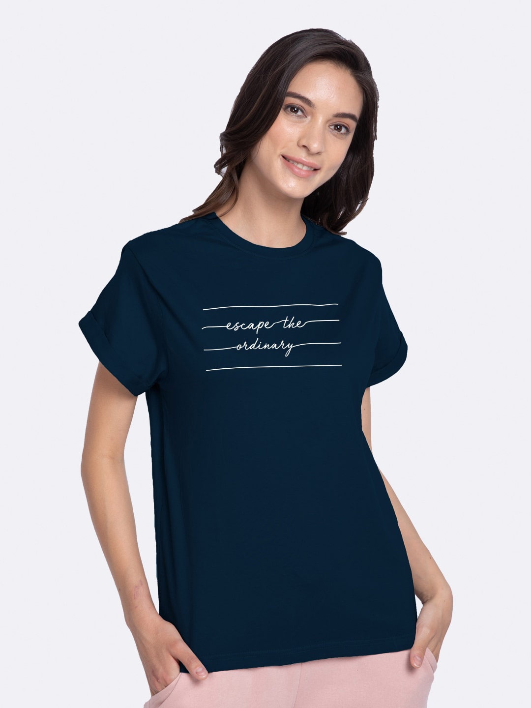

Bewakoof Women Blue Typography Printed Boyfriend T-Shirt