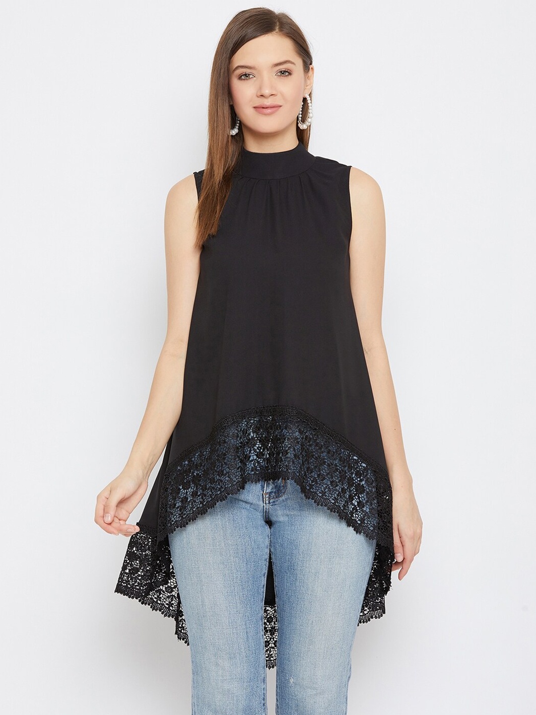 

Imfashini Black Crepe A-Line Longline High-Low Top