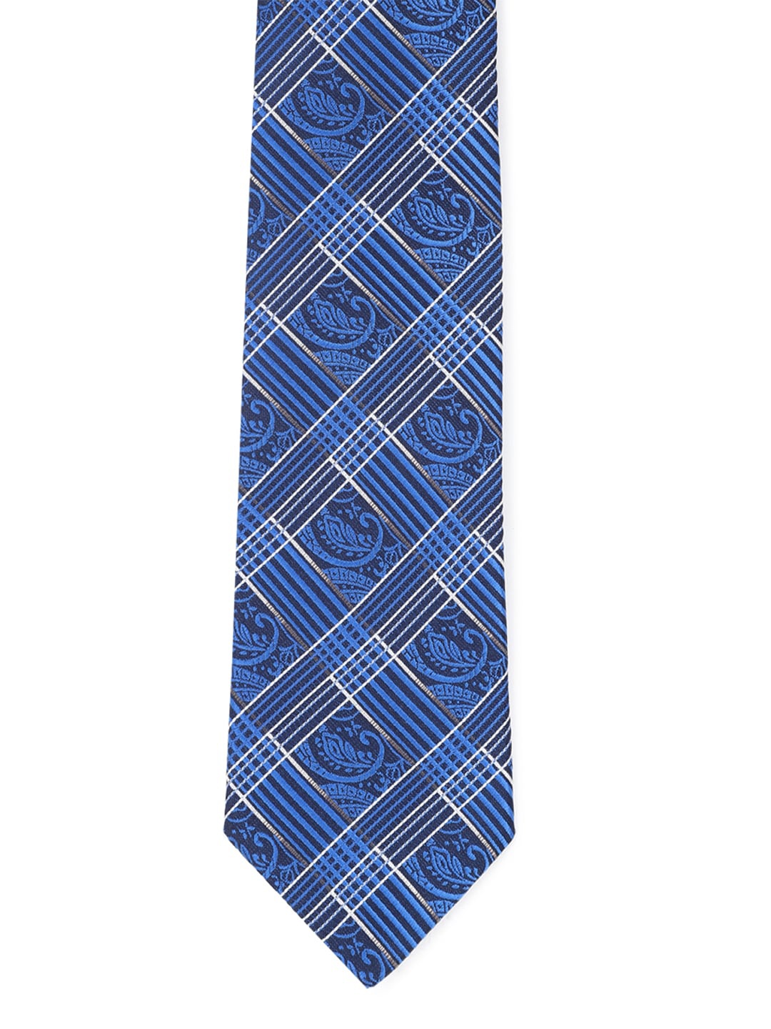 

Peter England Men Blue & White Woven Design Broad Tie