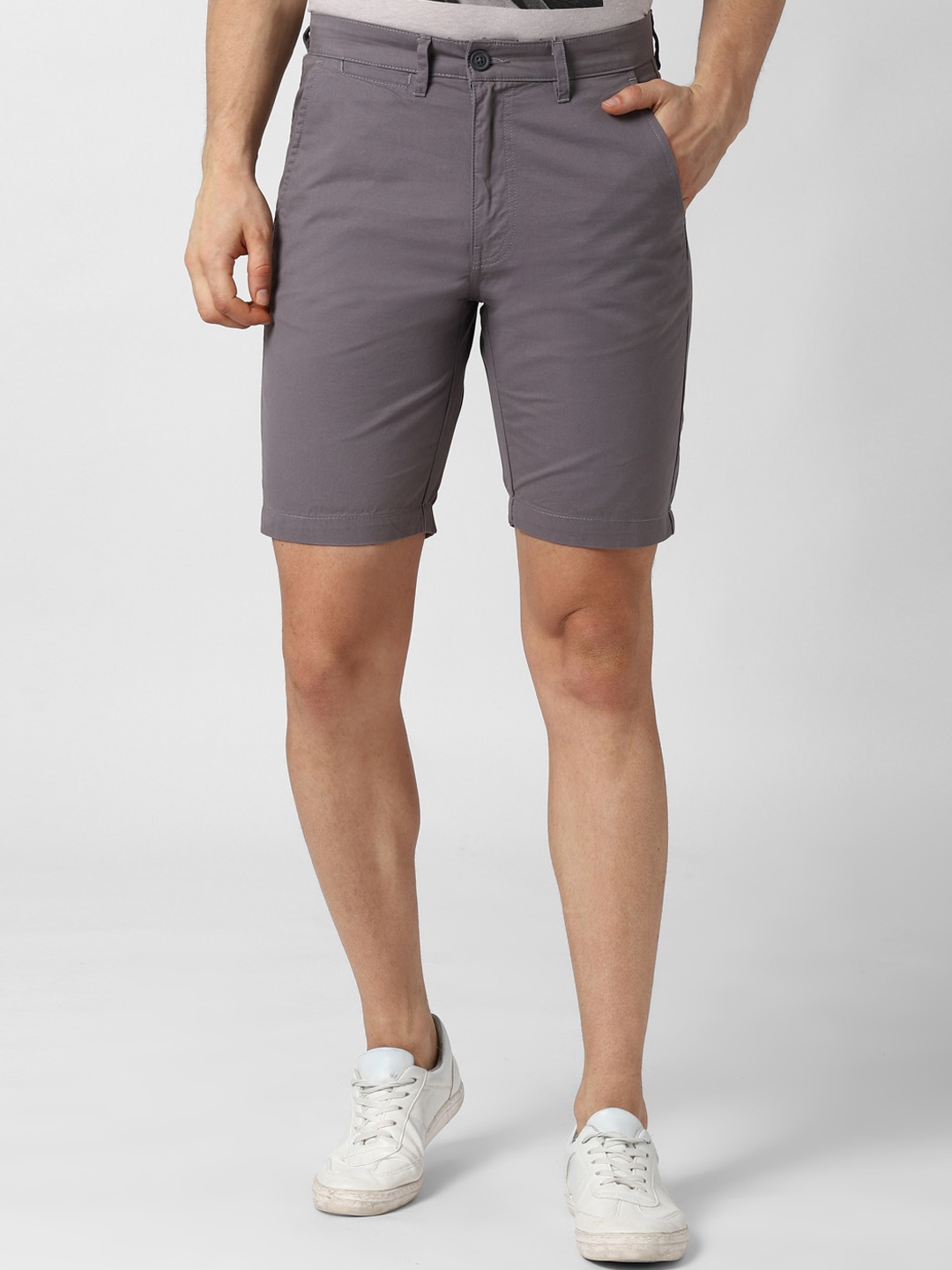 

Peter England Casuals Men Grey Mid-Rise Regular Shorts