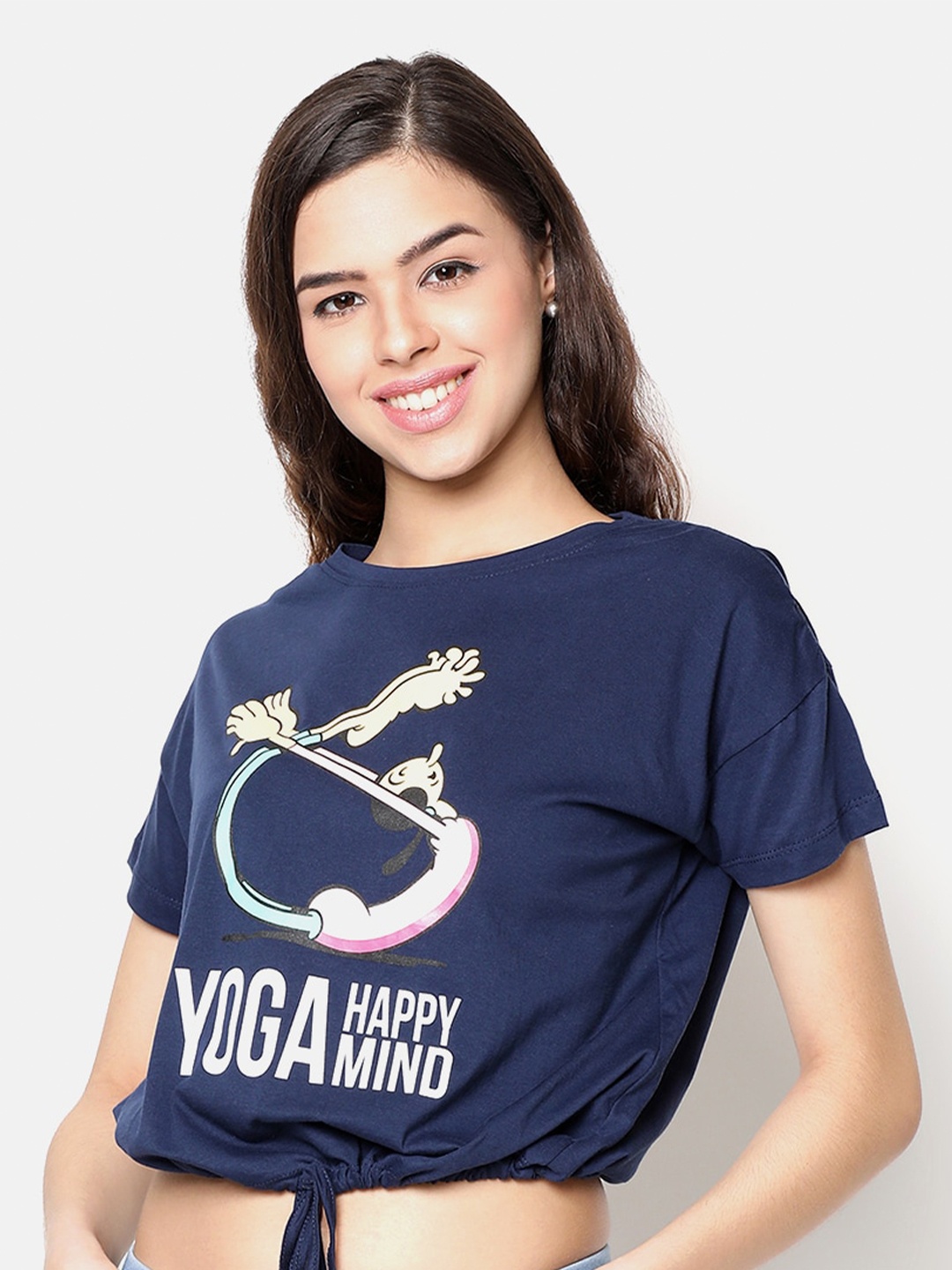 

V2 Value & Variety Blue Printed Regular Crop Top with Tie-Ups