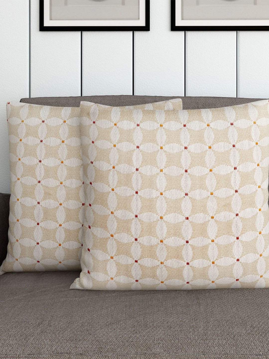 

Home Centre Beige & White Set of 2 Geometric Square Cushion Covers