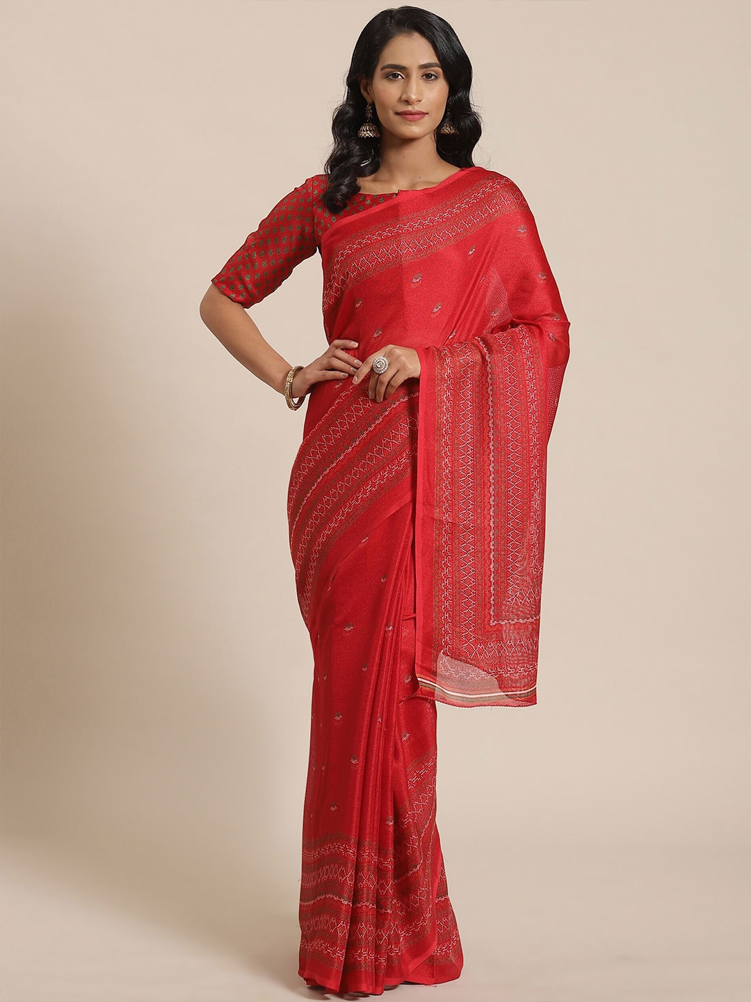 

Saree mall Red & White Jute Silk Sarees