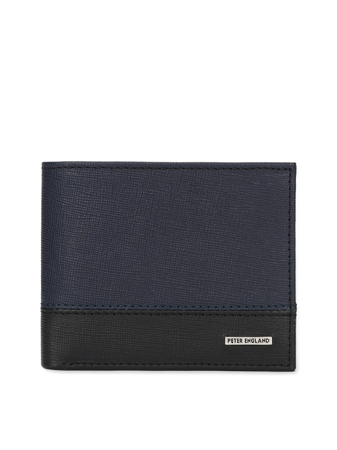 

Peter England Men Navy Blue & Black Colourblocked Leather Two Fold Wallet