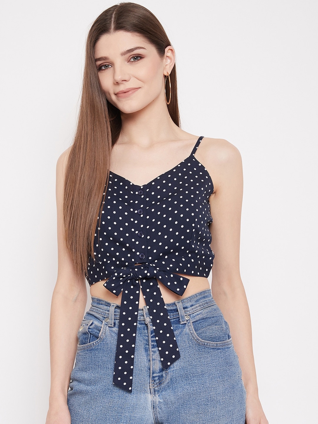 

Berrylush Navy Blue Crepe Regular Crop Top