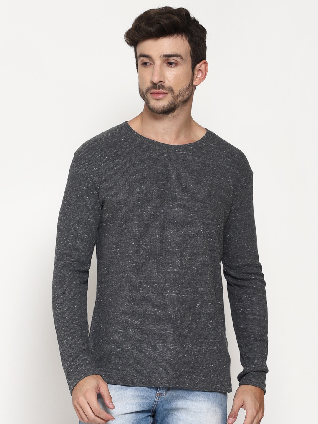 

PAUSE SPORT Men Grey Melange Raw Edge T-shirt