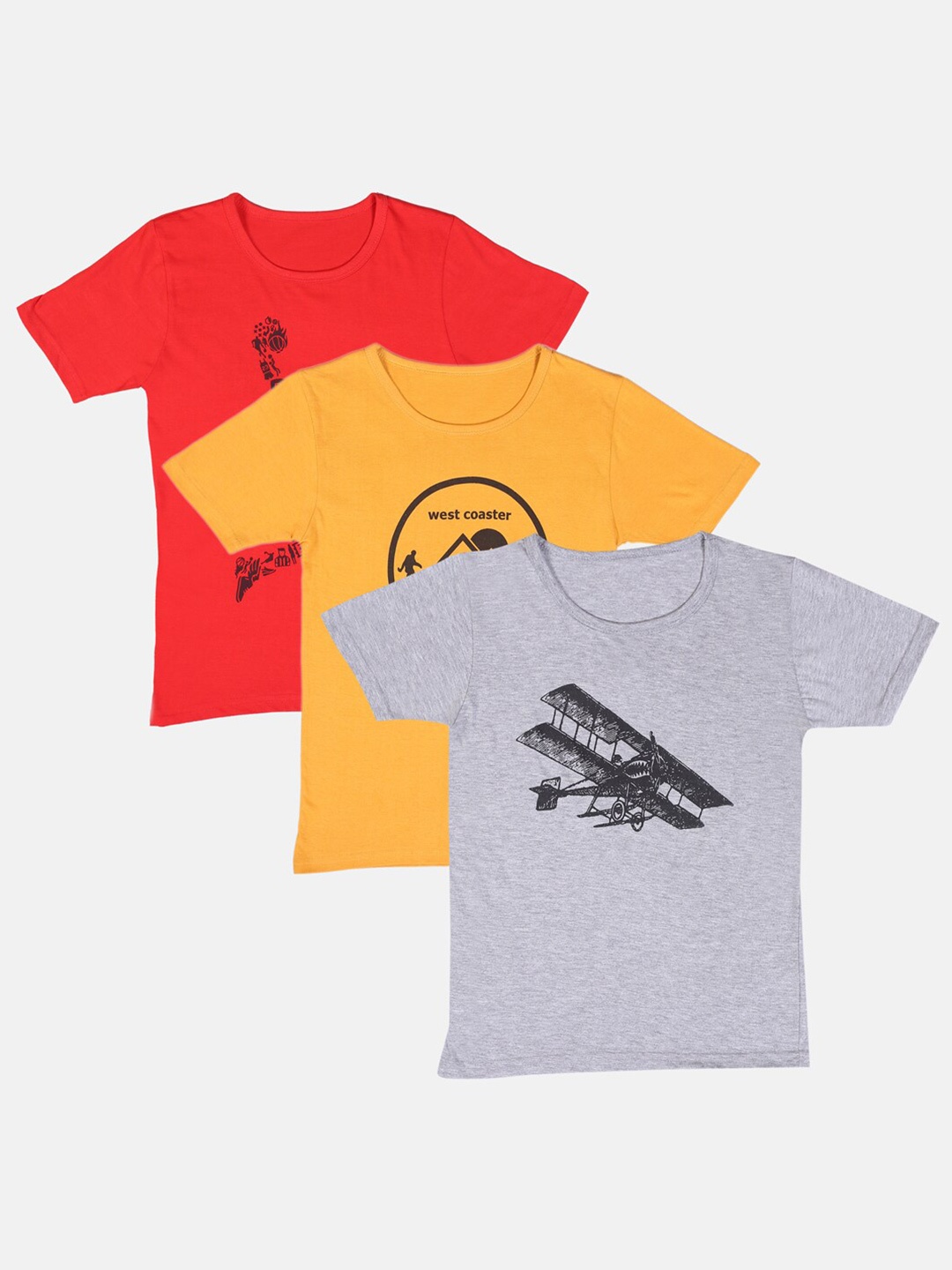 

TINY HUG Boys Red Pack of 3 Printed T-shirt