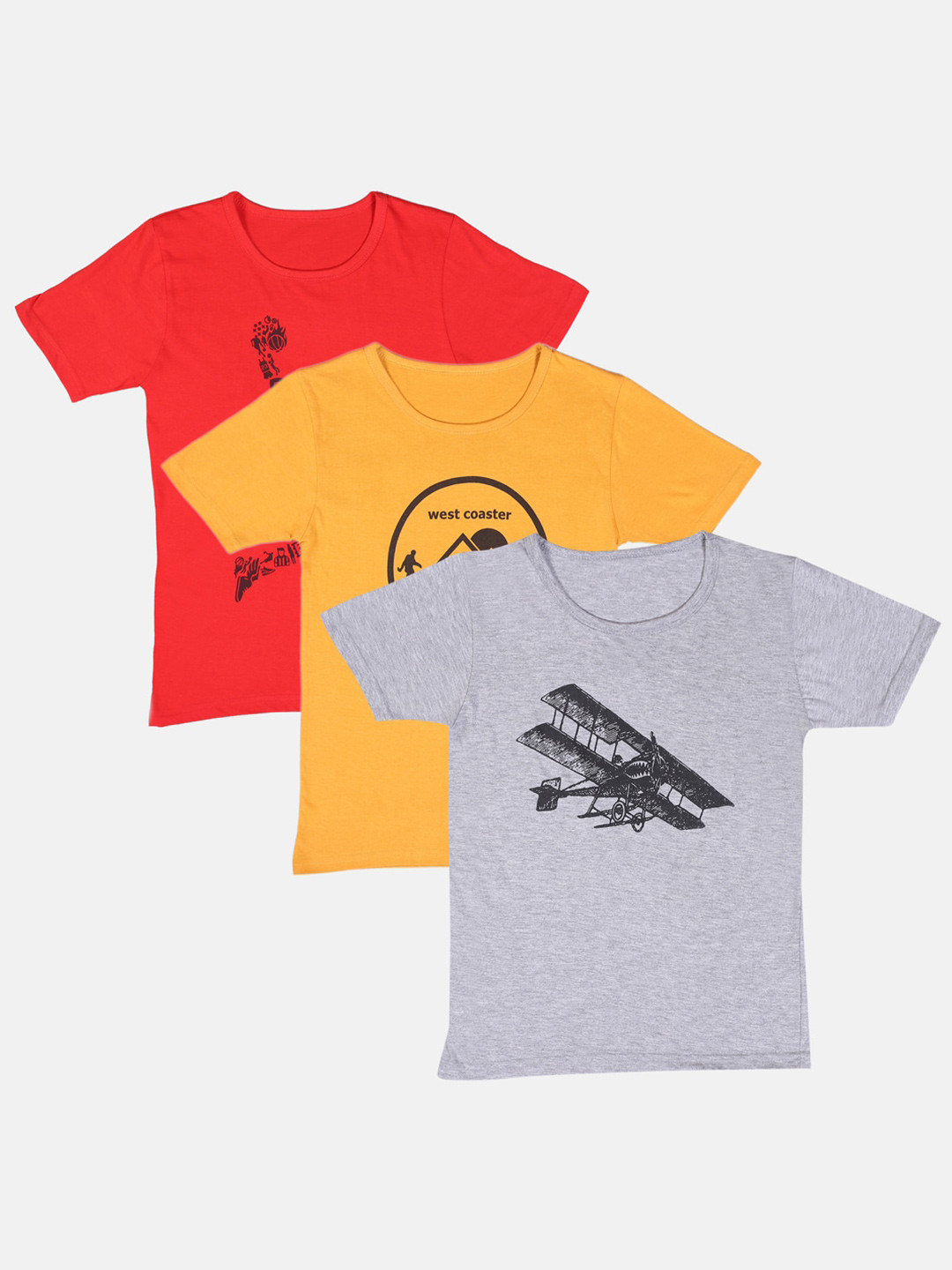 

TINY HUG Boys Pack of 3 Printed T-shirt, Red