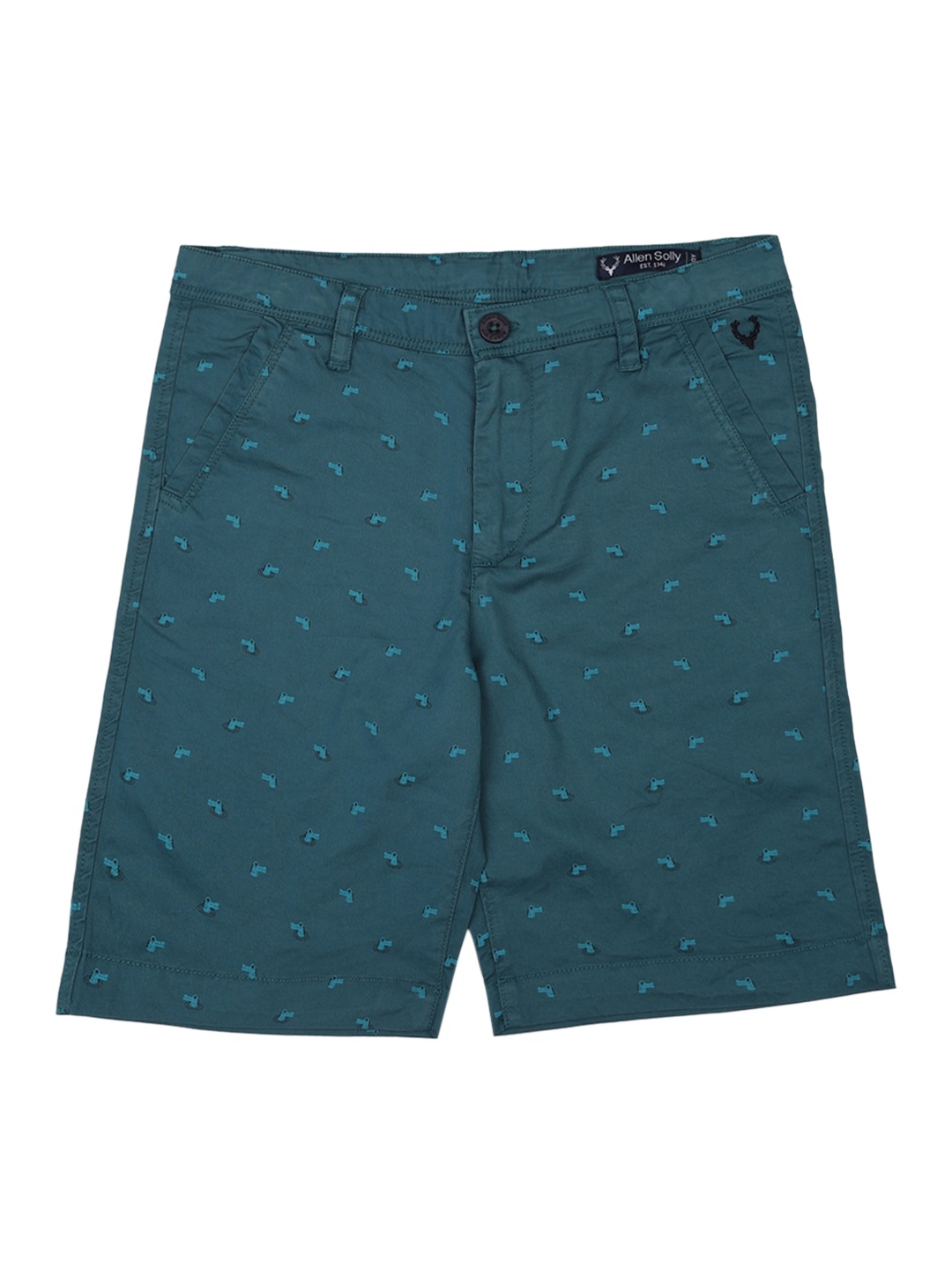 

Allen Solly Junior Boys Teal Conversational Printed Mid-Rise Regular Shorts