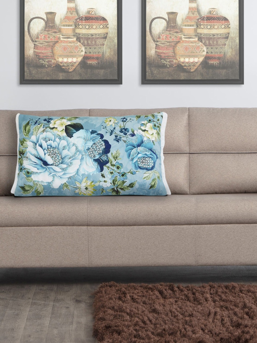 

Home Centre Teal & Green Floral Rectangle Cushion Covers