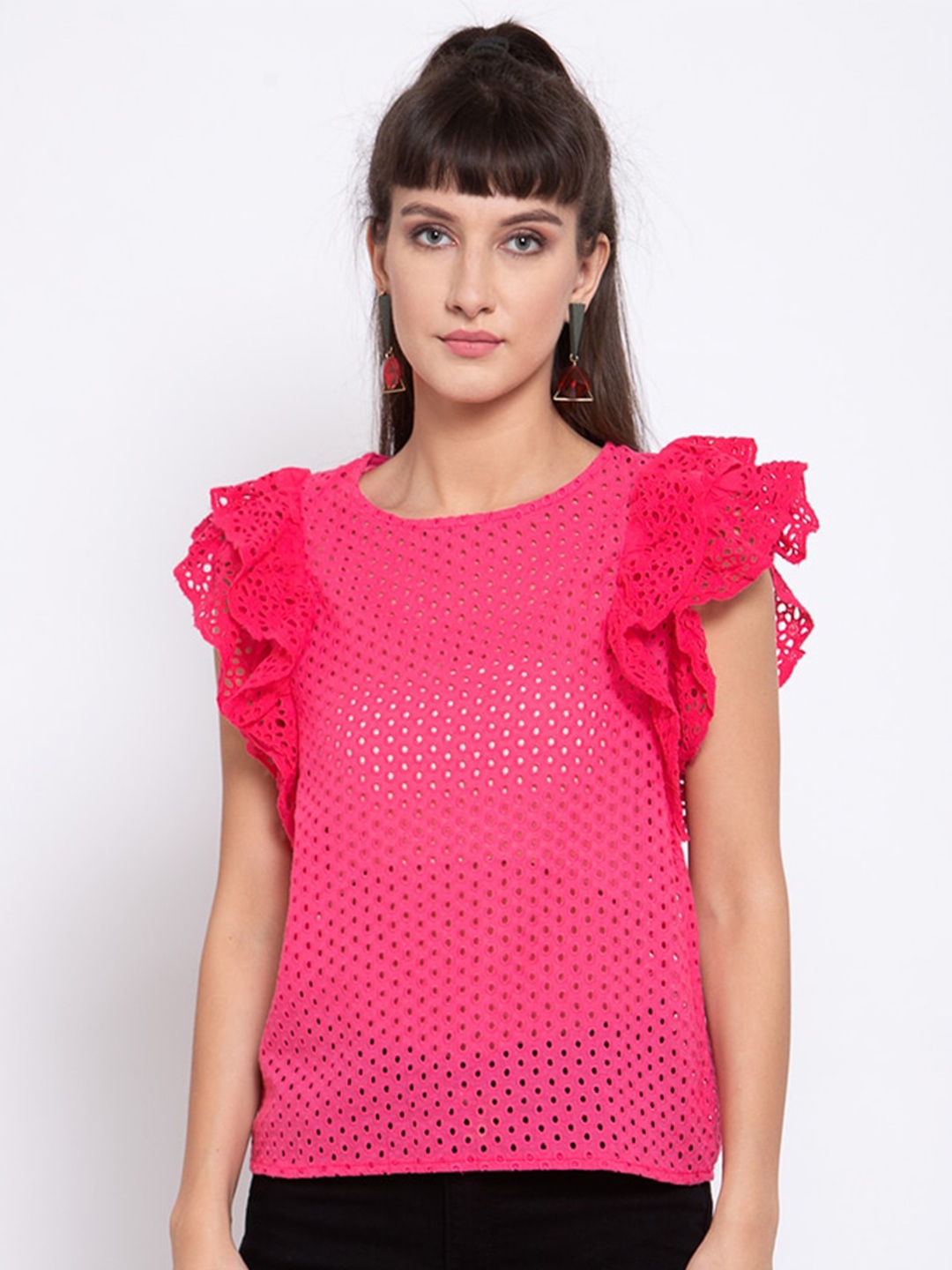 

iki chic Women Pink Puff Sleeve Regular Top
