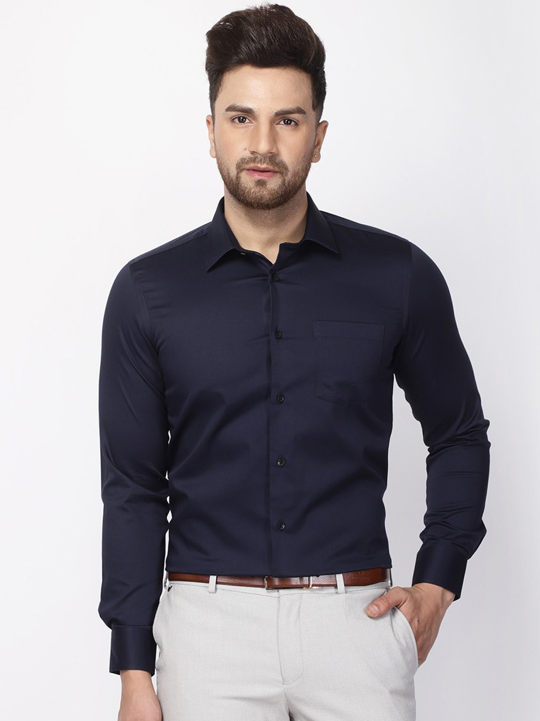 

Blackberrys Men's Navy Solid Formal Slim Fit Wrinkle-Resistant Shirt, Navy blue