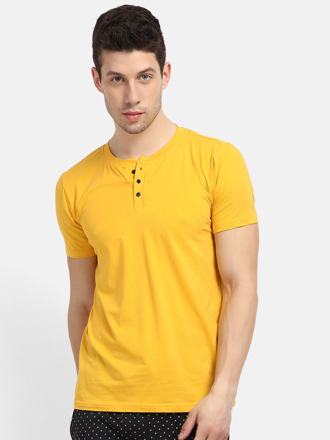 

V2 Value & Variety Men Mustard Yellow Henley Neck T-shirt