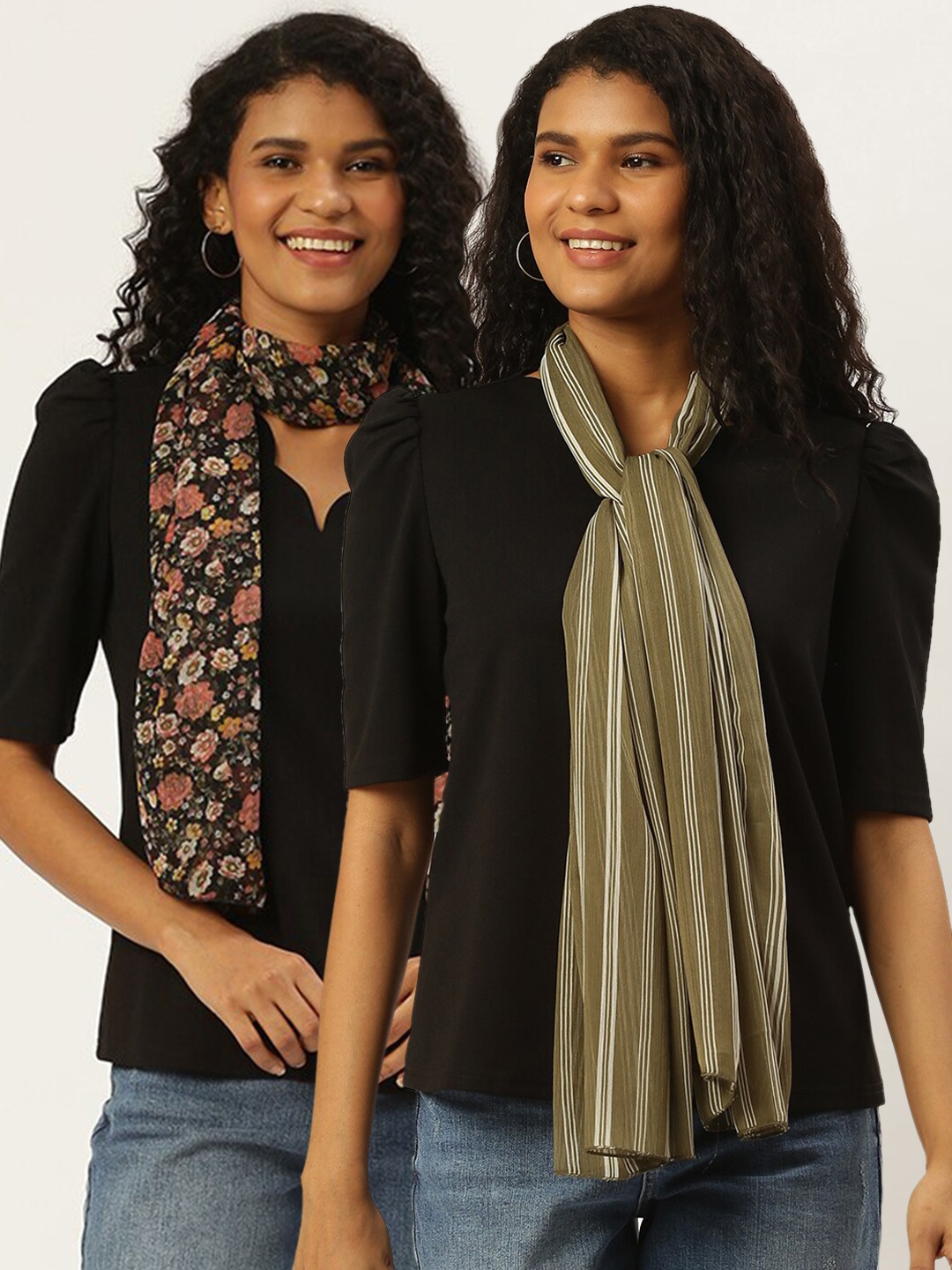 

Trend Arrest Women Set of 2 Black & Peach-Coloured Printed Scarf