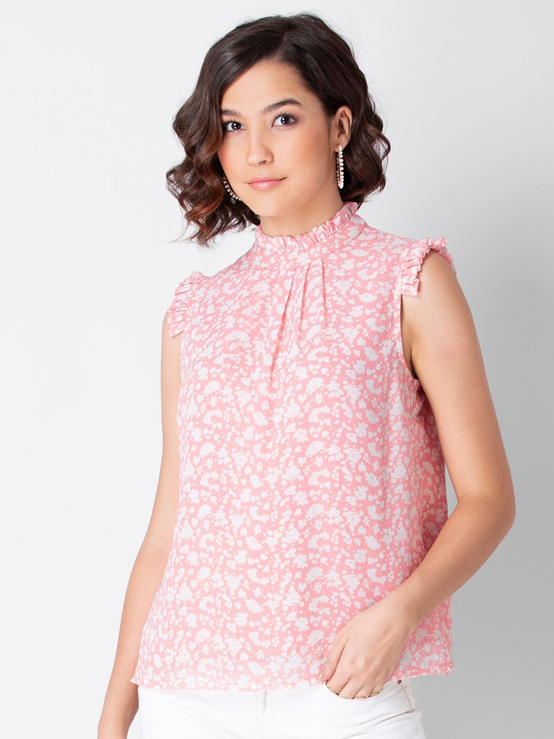 

FabAlley Pink Floral Georgette Regular Top