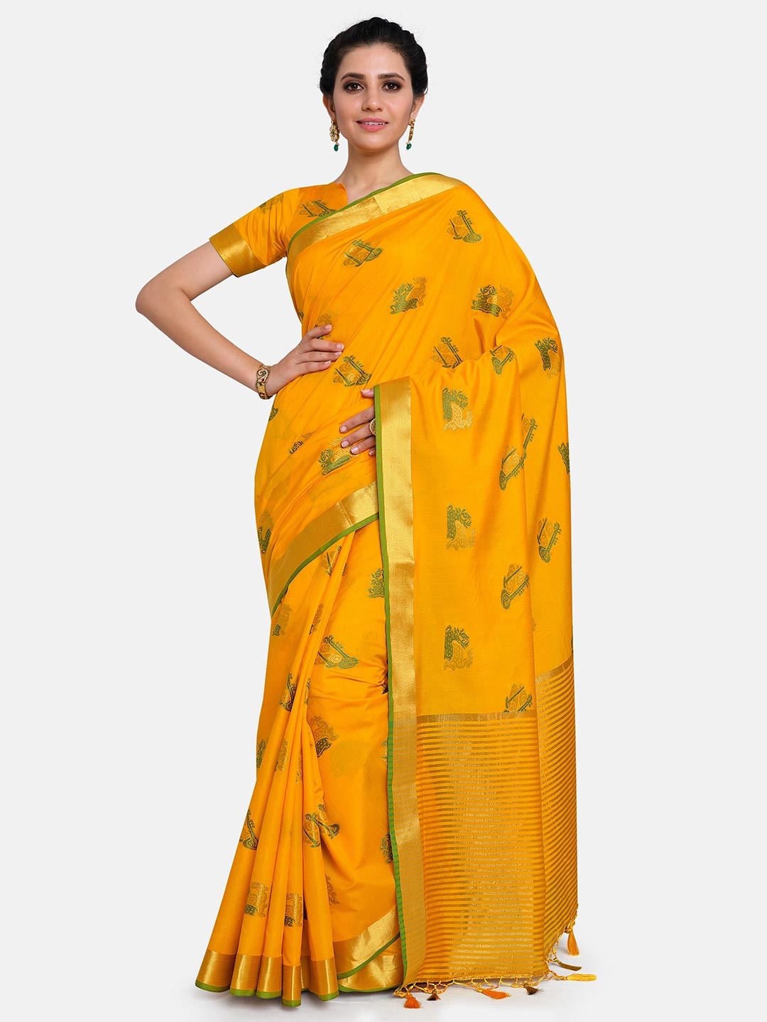 

MIMOSA Mustard Ethnic Motifs Zari Art Silk Kanjeevaram Saree