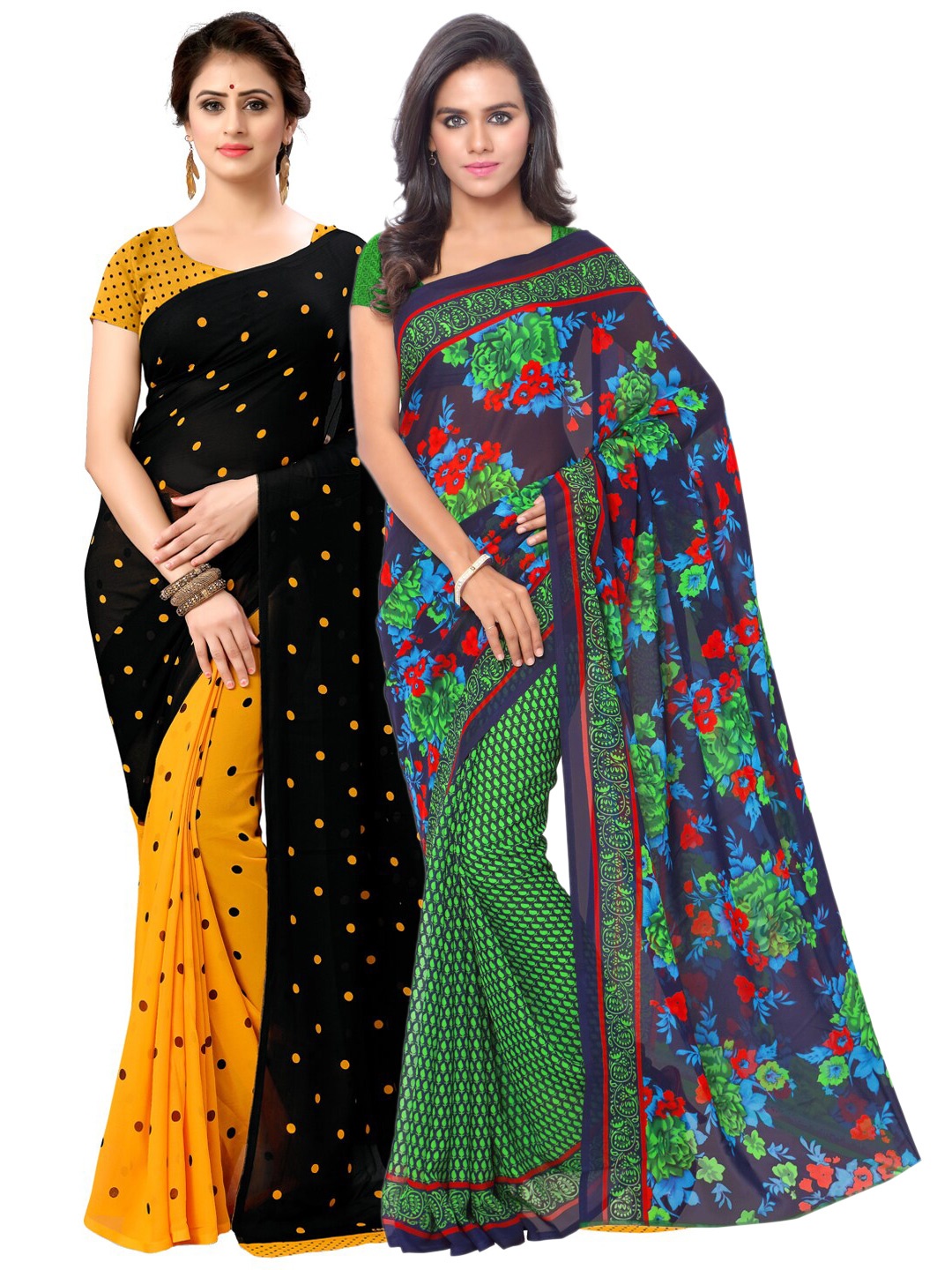 

ANAND SAREES Pack of 2 Green & Black Floral Saree