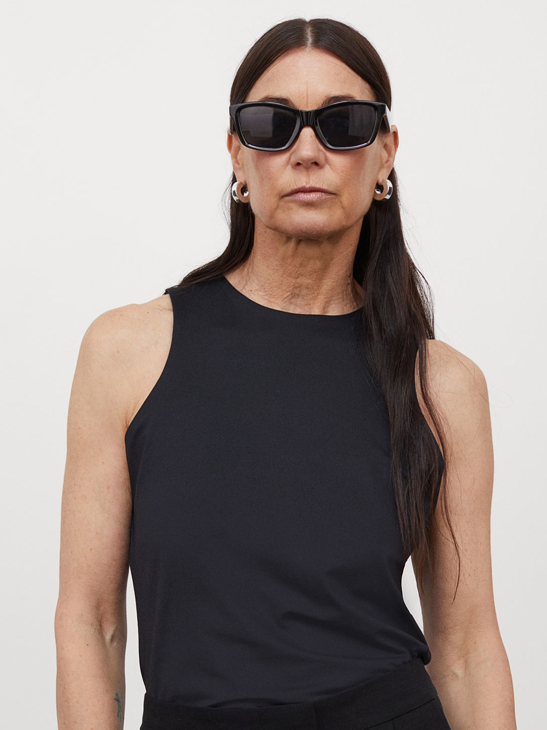 

H&M Women Black A-Line Jersey Vest Top