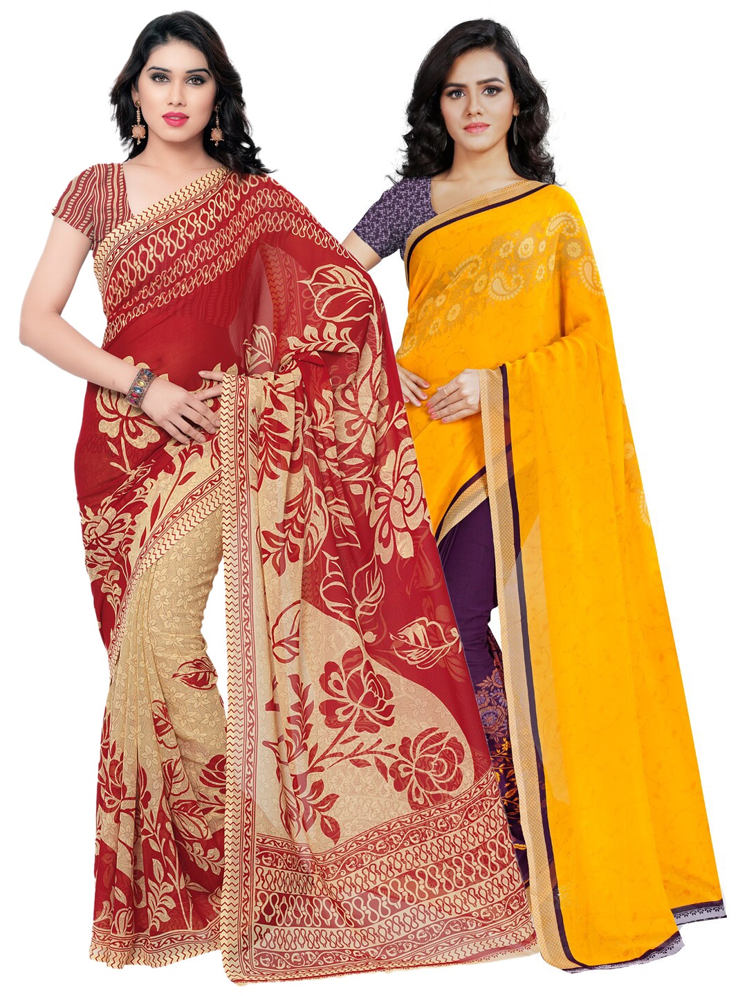 

KALINI Pack Of 2 Poly Georgette Sarees, Maroon