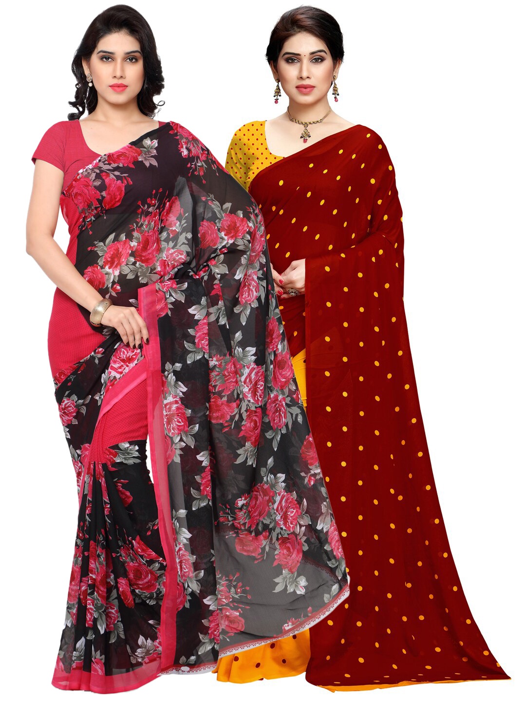

ANAND SAREES Multicoloured Set of 2 Poly Georgette Saree, Multi