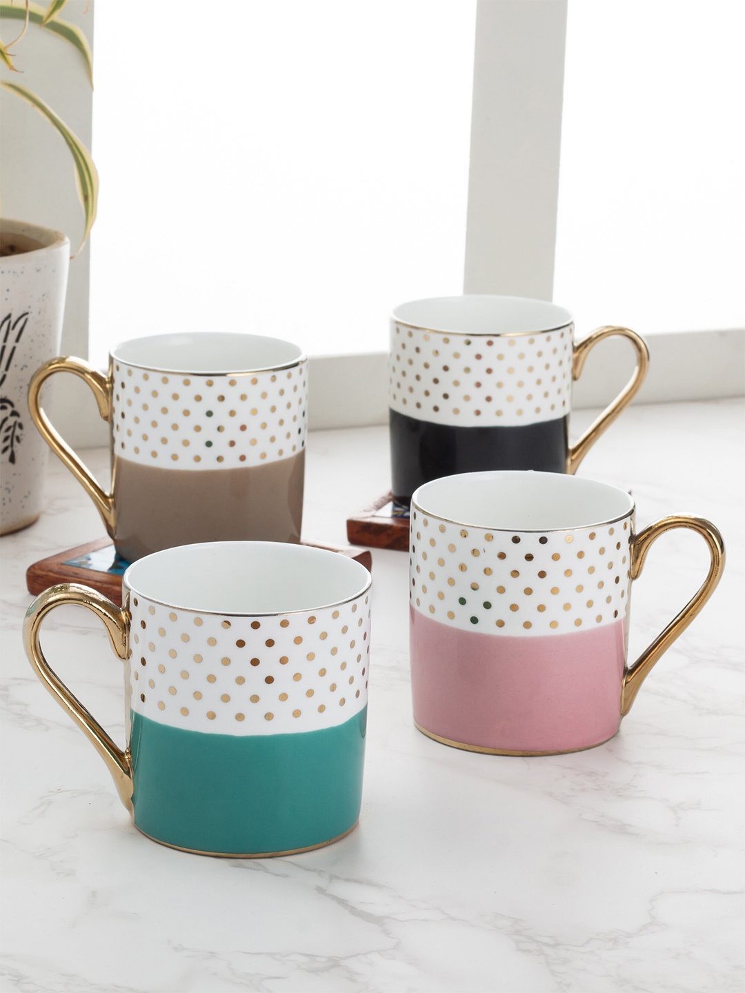 

CLAY CRAFT Pack Of 4 Printed Ceramic Glossy Kettle Cups, White