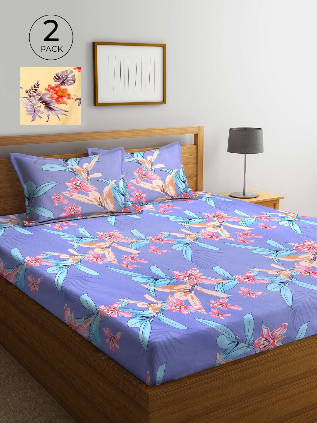 

KLOTTHE Multi Floral 210 TC 2 King Bedsheet with 4 Pillow Covers