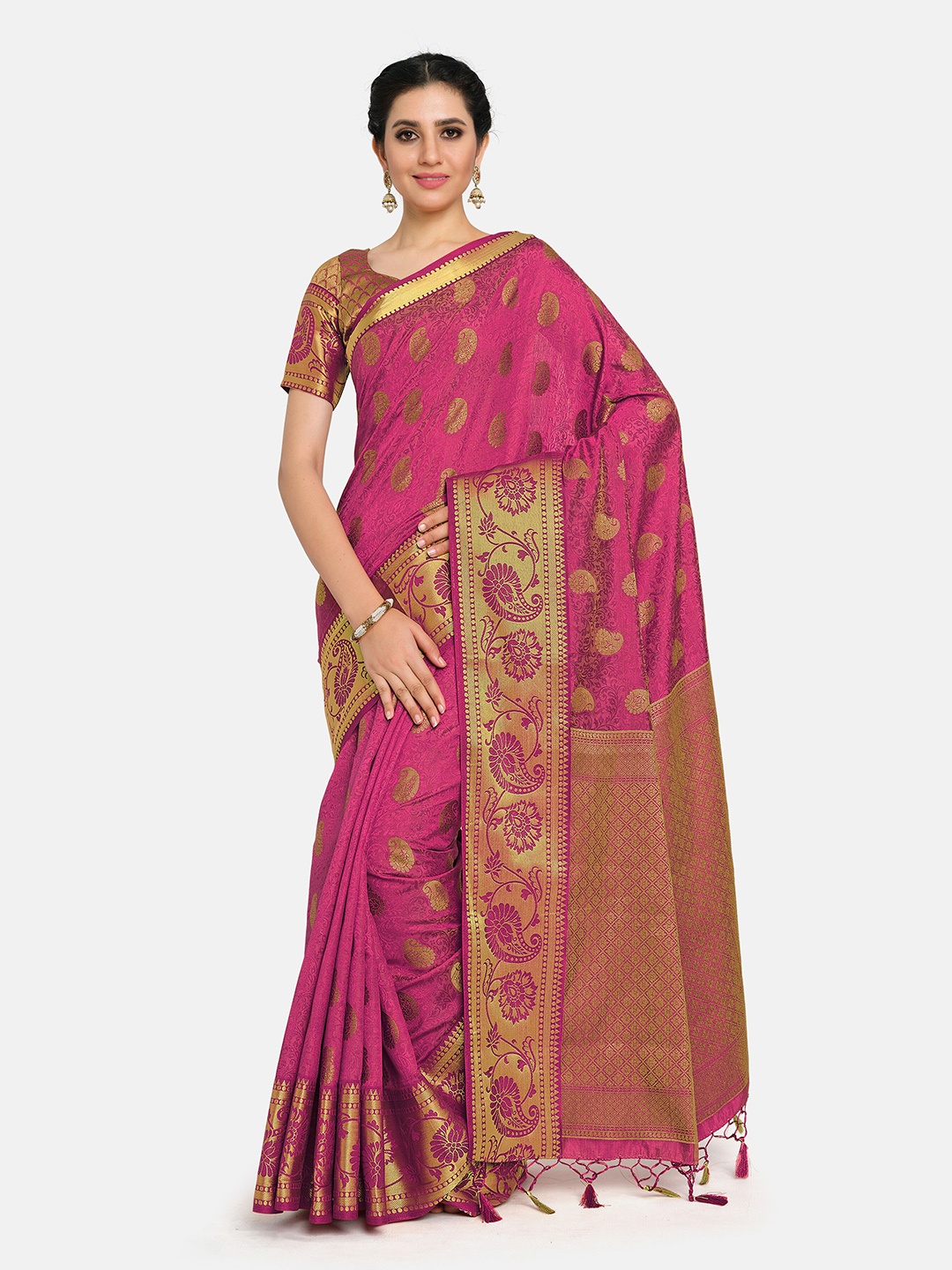 

MIMOSA Pink Paisley Zari Art Silk Kanjeevaram Saree