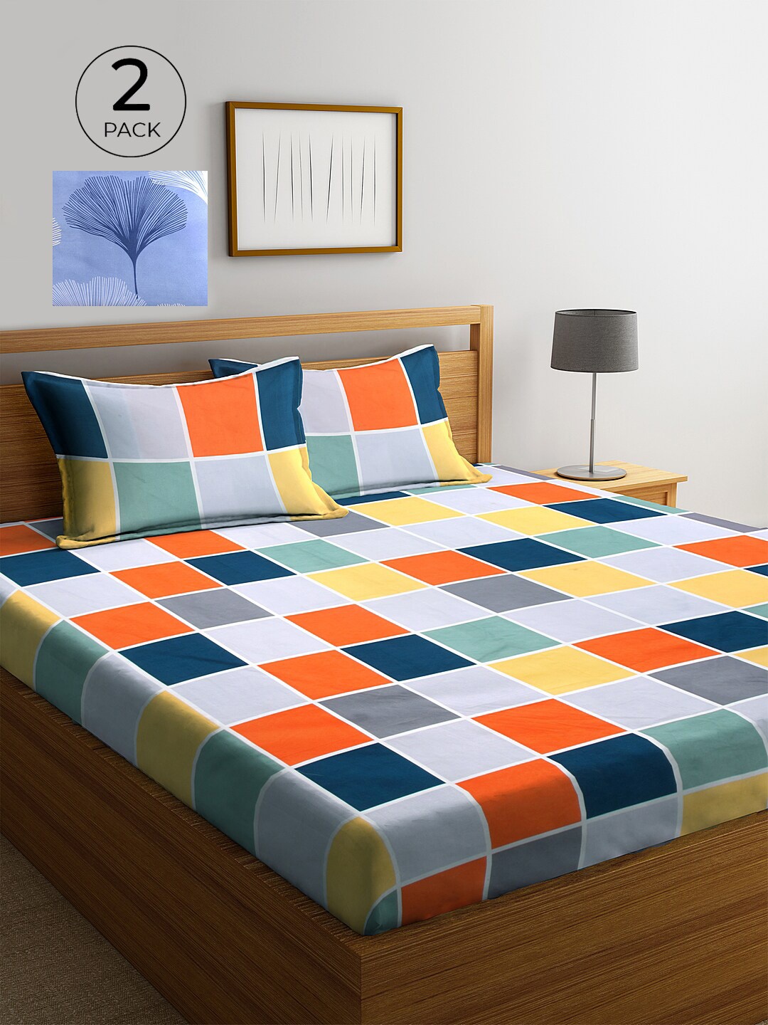 

KLOTTHE Pack of Geometric 210 TC 2 King Bedsheet with 4 Pillow Covers, Blue